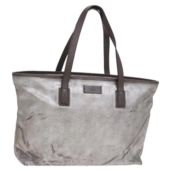 GUCCI GG Implementation Tote Bag Coated Canvas Silver Auth 117334 - Picture 1 of 16